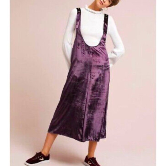 Maeve Dresses & Skirts - Anthropologie by MAEVE Plum Purple Velvet Overalls Jumpsuit Wide leg Boho Small